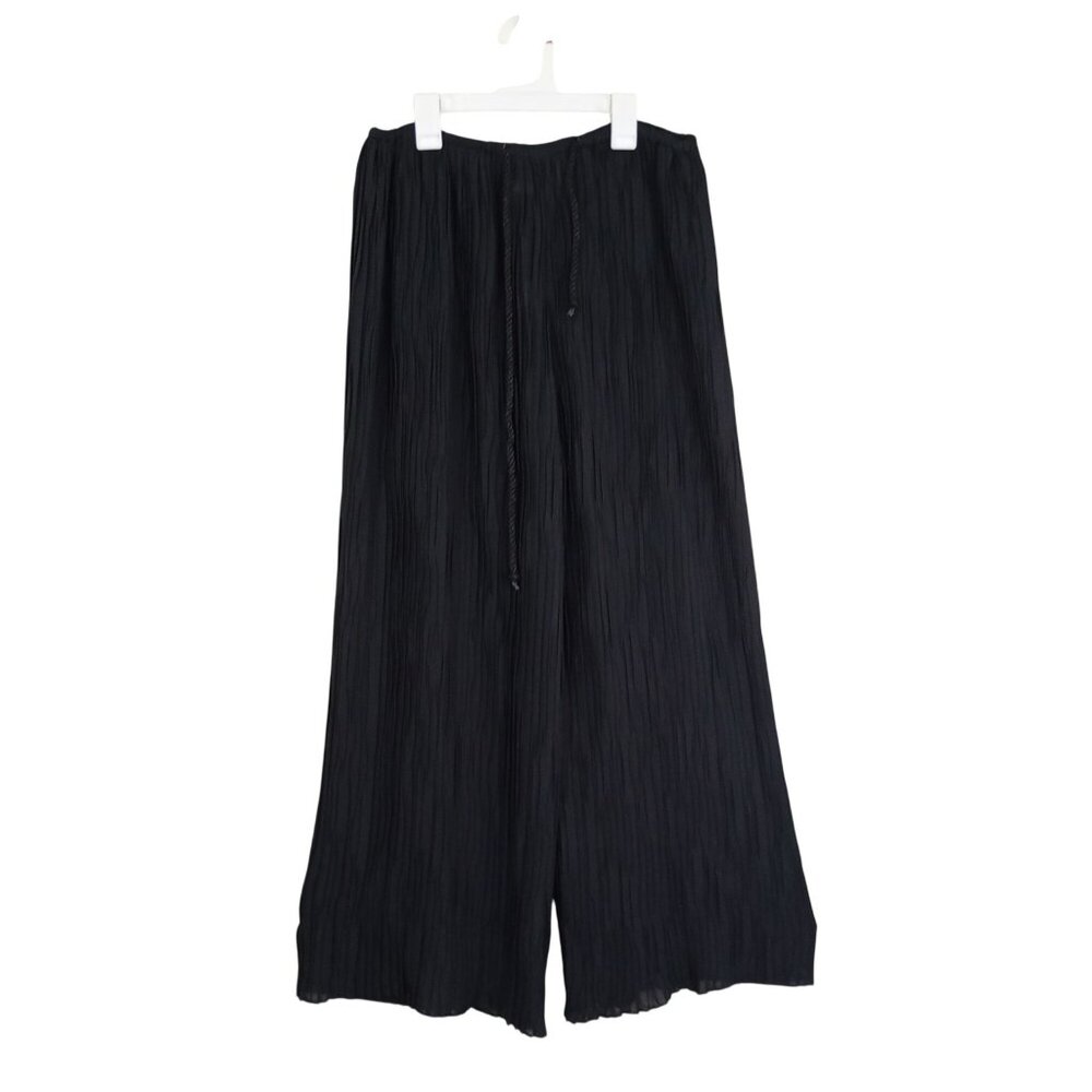 Wide Leg Pleated Pants - Black